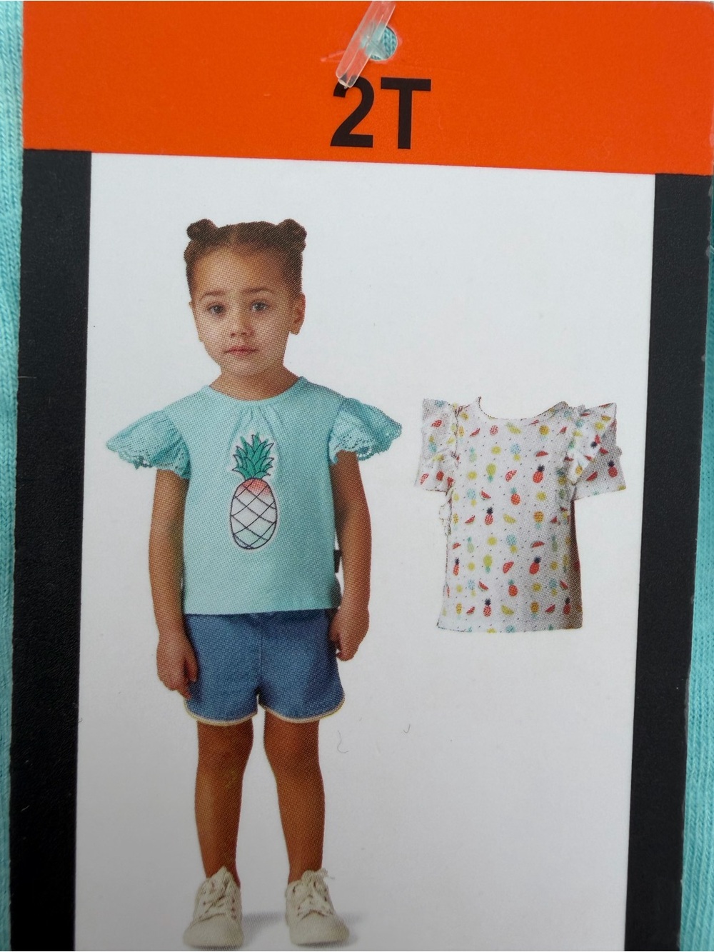 Toddler Pineapple Lace-Sleeve Top - Light Aqua